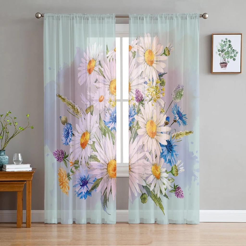 Весенний цветок эвкалипта лист растения прозрачные шторы для гостиной спальни детская комната тюлевые занавески для окон