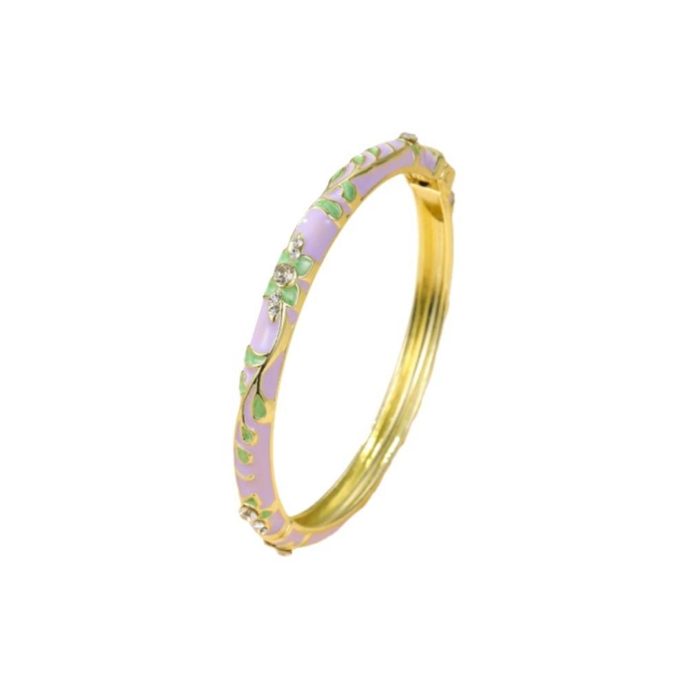 Chinese Style Enamel Flower Bangle Elegant Women's Floral Bracelet Vintage Cloisonne Bangle Bride