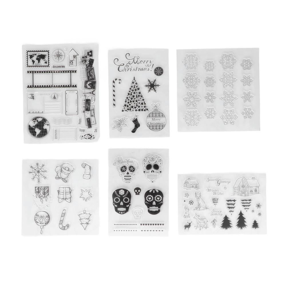6 листов прозрачных марок с изображением черепа пары, карта путешествий, рождественских украшений, прозрачные марки для