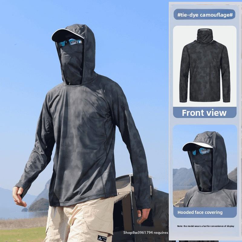 Men's Summer Fishing UV Protection Shirt Full Face Cover Sun Protection Skin Coat Breathable Thin Fishing Top