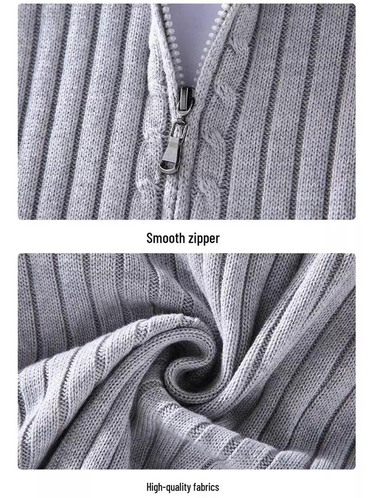 Мужской полосатый вязаный кардиган на молнии - Теплый с длинным рукавом для осени/зимы