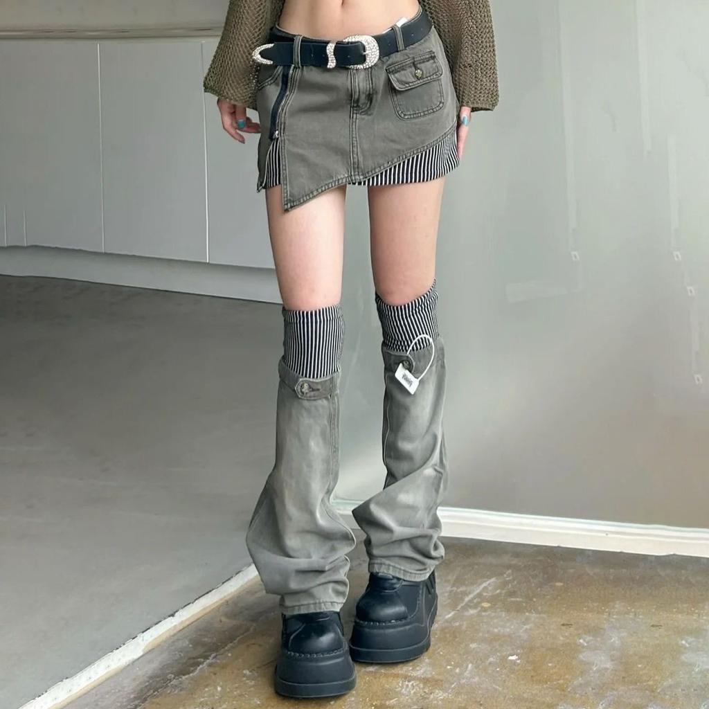 Американский ретро узорчатый пэчворк джинсовый костюм полуюбка женская Y2K нестандартная короткая юбка прикрытие для ног комплект из двух частей для ношения