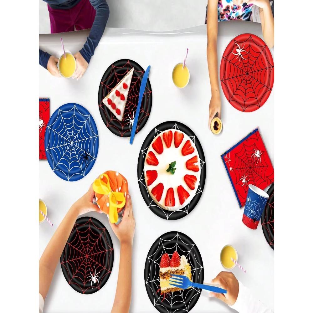 Birthday Party Disposable Tableware Set - Spider Web Theme Paper Plates Napkins Cups Tablecloth for Celebrations