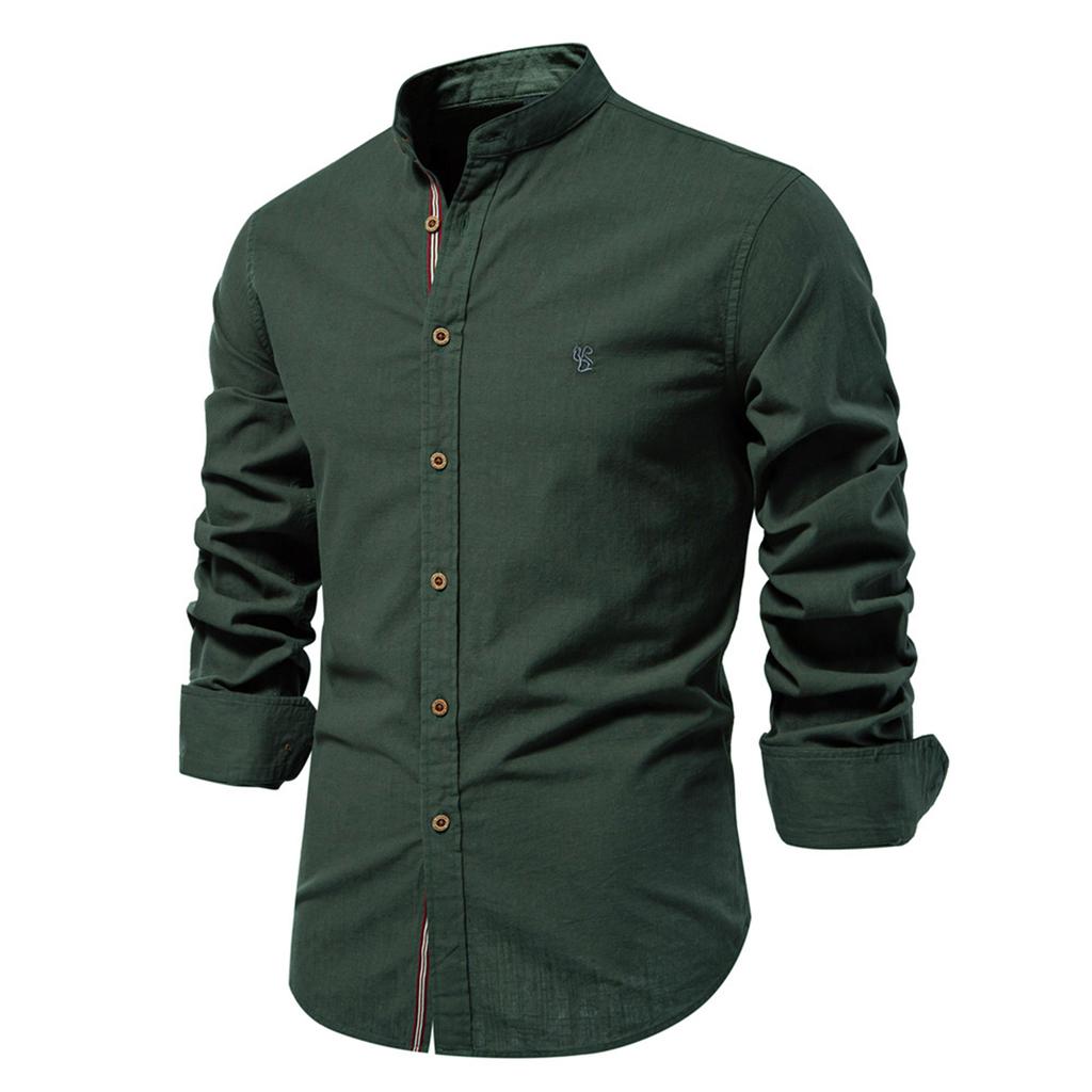 Мужская рубашка с длинным рукавом в стиле business casual, хлопково-льняная, для повседневной носки