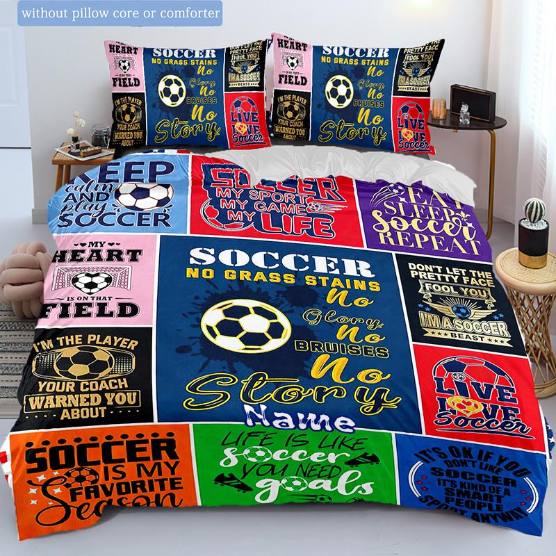 Soccer Customize Your Name Duvet Cover Softbedding Set For Bedroom Guest Room And Dorm Decoration Threepiece Set Includes 1 Duvet Cover 2 Pillowcases