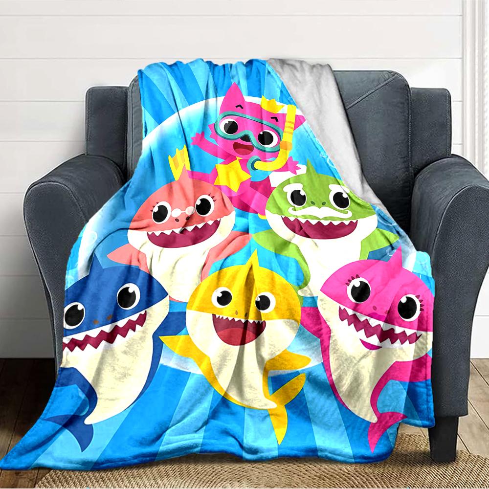 1pc Pinkfong Shark Blanket, Gift, for Men and Women, Soft Blanket, Good for Sofa Bed Couch Travel, Lightweight Flannel Blanket