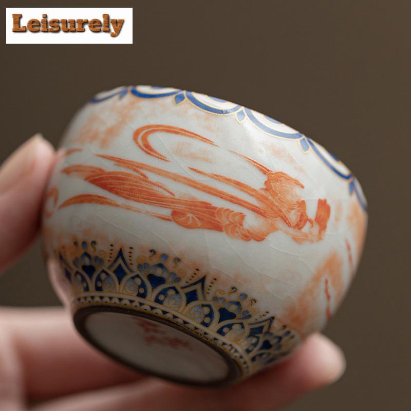 2pc/lot Dunhuang Apsaras Ceramic Teacup Imitation Song Ru Kiln Master Cup Small Round Tea Bowl Meditation Cup Kungfu Teaset 50ml