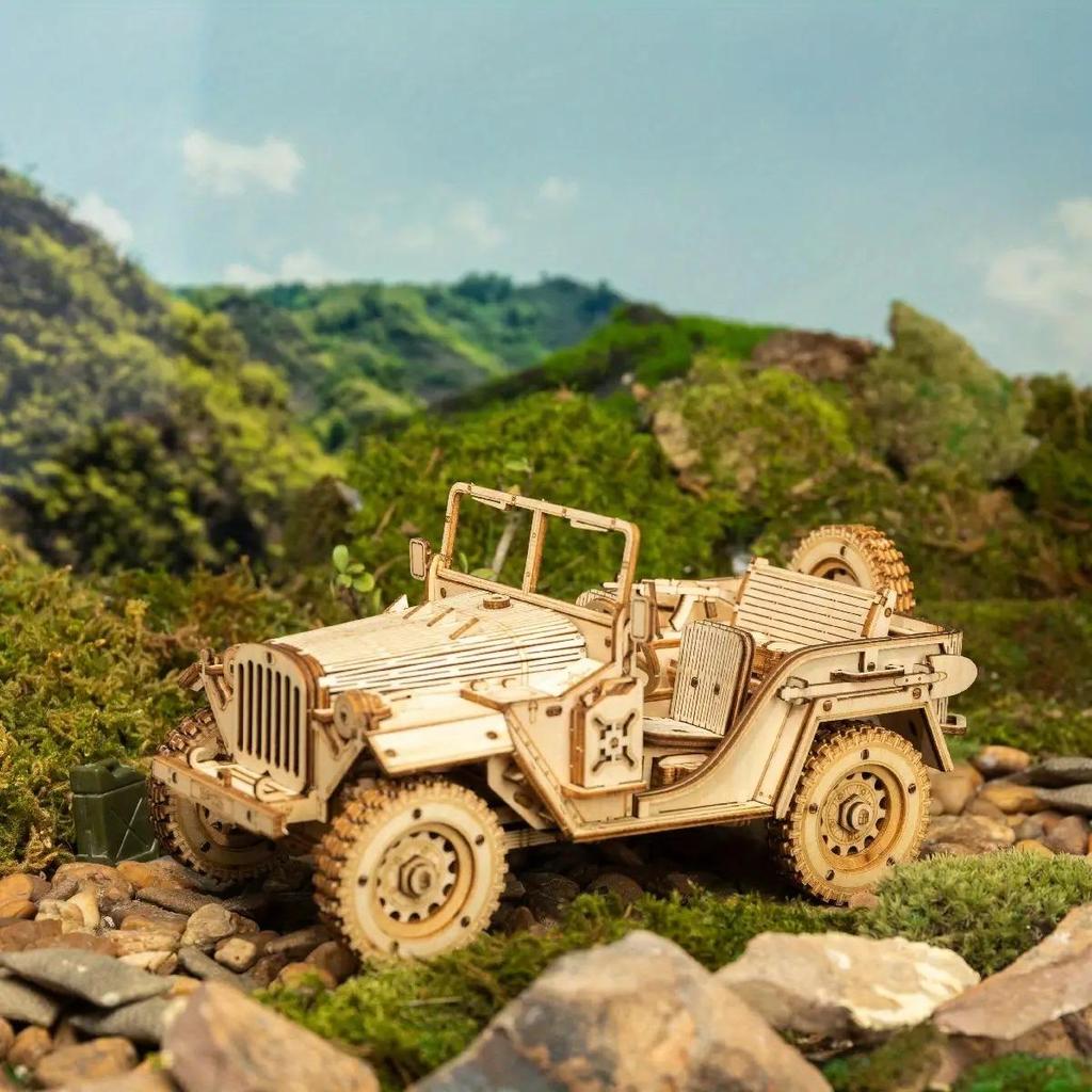 ROBOTIME ROKR Army Jeep Scale Model 3D Wooden Puzzle MC701