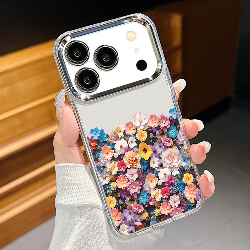 Чехол с принтом «Цветы» для iPhone 17 Pro Max iPhone 16 15 14 13 Pro Max 11 17e 16e Рамка для камеры с покрытием Прозрачная мягкая силиконовая задняя крышка