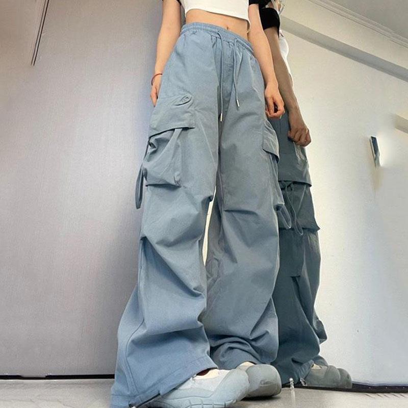Женские брюки-карго, винтажные модные однотонные брюки с высокой талией и широкими брюками на шнуровке, уличная одежда в стиле хип-хоп, мешковатые технические брюки для бега, большие размеры