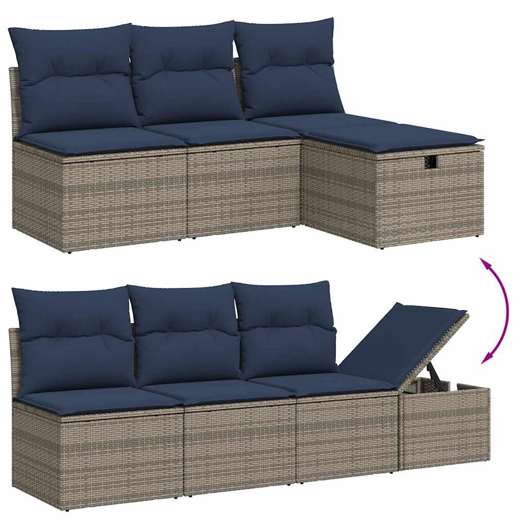 8 Piece Garden Sofa Set with Cushions Gray Poly Rattan