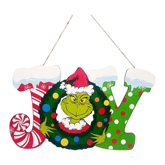 Christmas Hanging Sign Wooden Seasonal Door Wall Sign Santa Hat Green Elf Holiday Decor