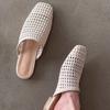Fashion Hand Made Woven Ladies Flat Sandals Versatile Hollow Outside Square Toe Slippers Designer New Comfy Simple Women Sandals