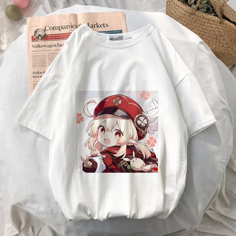 Женская футболка Аниме Игры Genshin Impact Негабаритная футболка Kawaii Графические футболки с короткими рукавами Унисекс Harajuku Одежда Топы Футболка