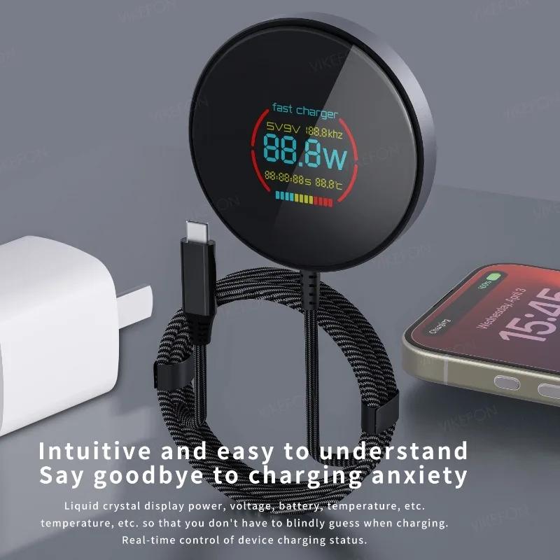 Телефон Магнитное Беспроводное Зарядное Устройство Дисплей Питания и Температуры Умные Зарядные Устройства Для Magsafe iPhone 16 15 14 13 12 Pro Max Быстрая Зарядка