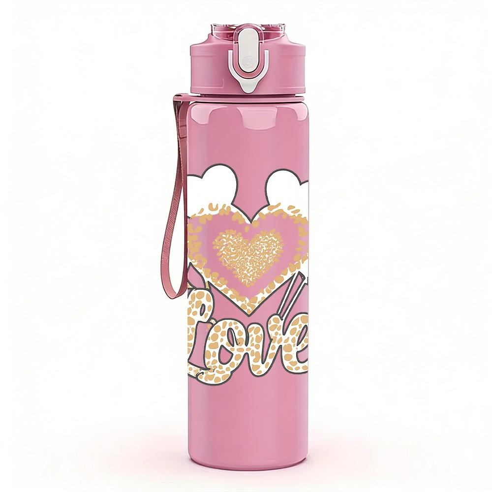 1PC Faith Heart Flower Layered Art Print 750ml Color Plastic Sports Water Bottle Leakproof Flip Straw Lid Suitable for Sports Office Home Use
