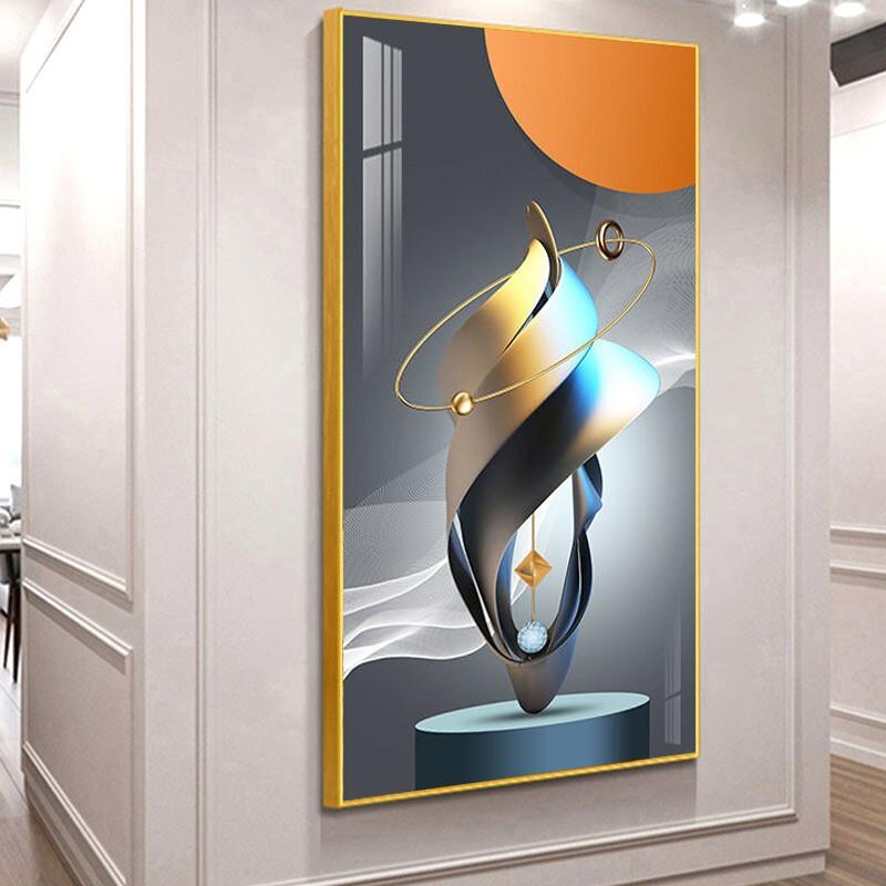 Абстрактная Роскошная Геометрия Перо Лист Свет Холст Картина Олень Декоративная Настенная Искусства Золотой Декор Для Гостиной Крыльцо Куадрос