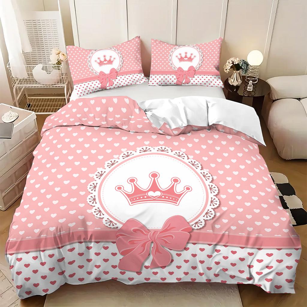 Набор постельного белья с принтом вишни и розовыми бантами, 3 предмета: 1 пододеяльник + 2 наволочки (без наполнителя). Мягкий и удобный постельный комплект