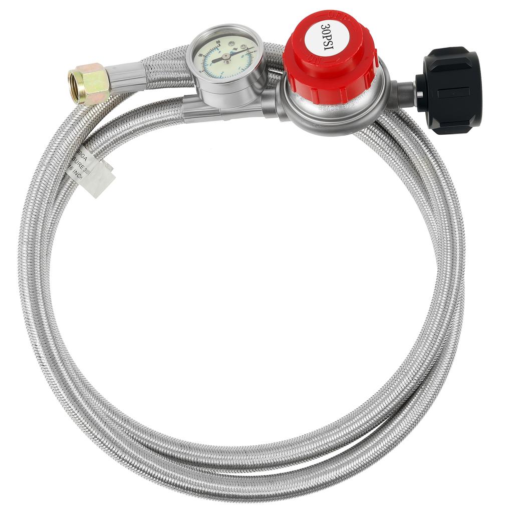 5FT Stainless Steel Brass Propane Regulator And Hose 30 PSI Adjustable Heat Resistant Gas Grill Regulator Hose for Camping Stove