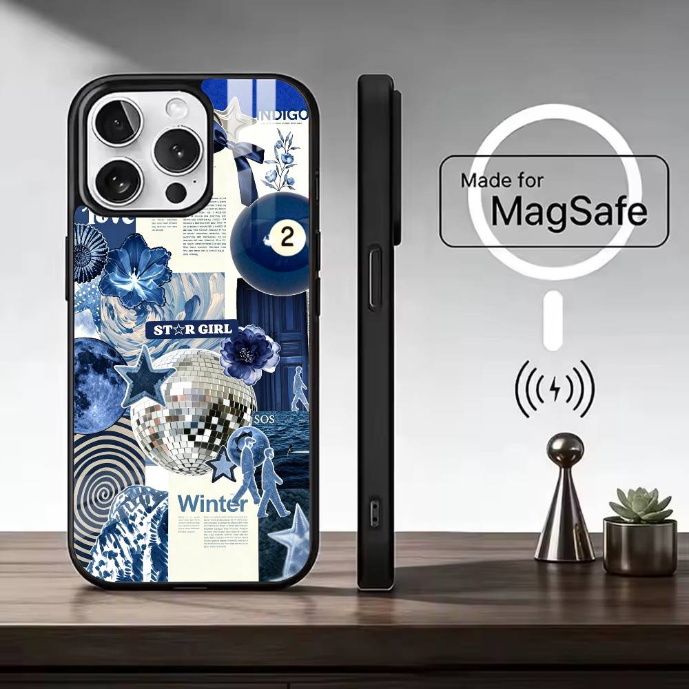 C-Cool Blue O-Ocean Retro Phone Case For iPhone17,16,15,14,13,12,11 Plus,Pro Magnetic with Magsafe Wireless Charging