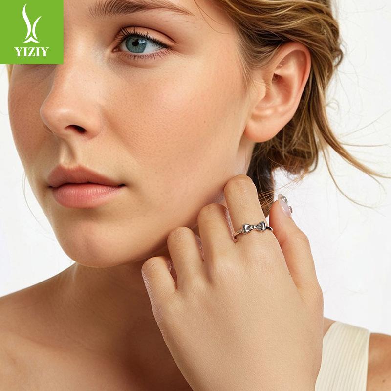 925 Sterling Silver Cross-Border Bow Open Ring Fashionable Sweet Ring Women'S Niche High-End Light Luxury