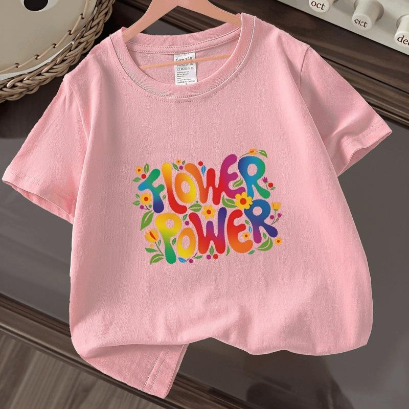 Boys Colorful Floral Flower Power Print Crewneck Short Sleeve Tee, Spring Summer Casual Travel Top