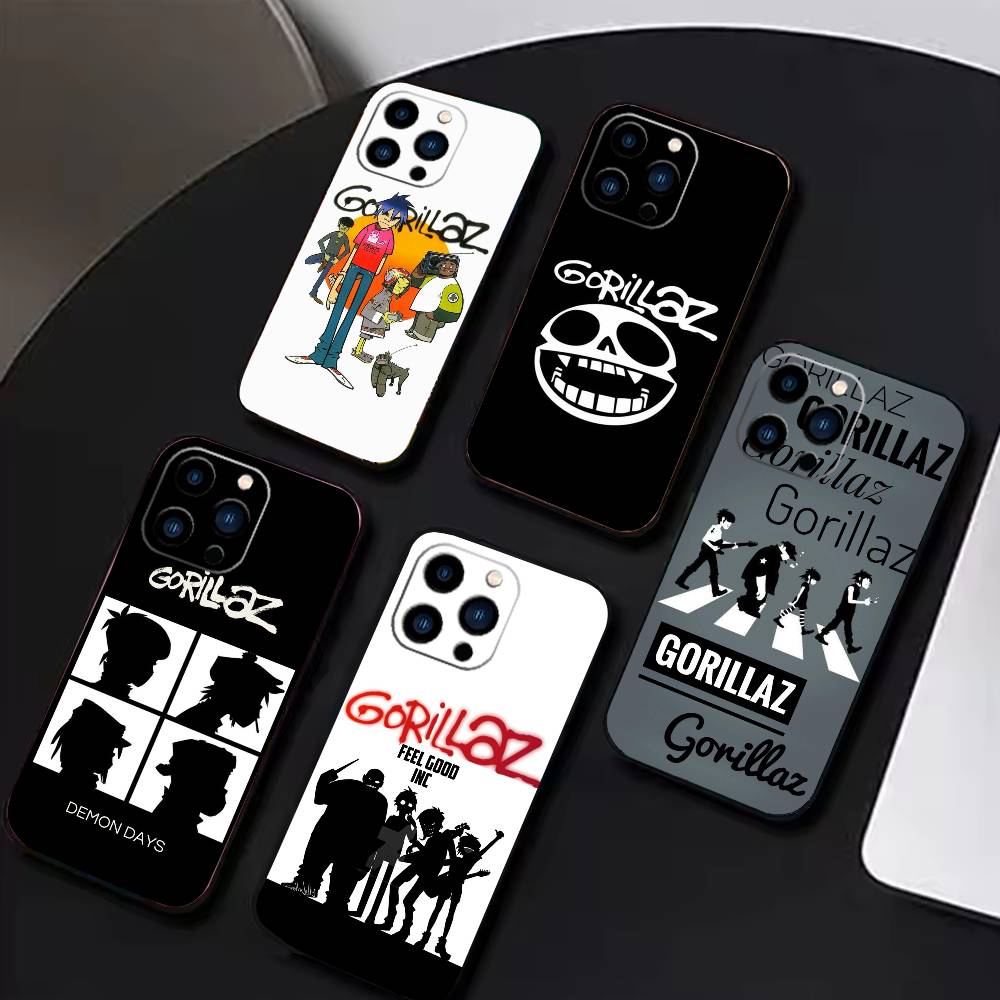 Комикс R-Rock Band G-gorillaz Чехол для телефона для iPhone 17 16 15 14 13 12 Max Plus Силиконовый Черный Чехол