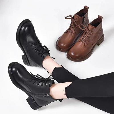 Женские кожаные ботинки челси, ботильоны Мартина на плоской подошве с флисовой подкладкой для зимы, британская повседневная обувь