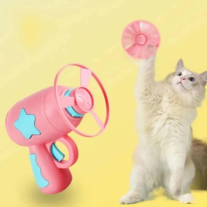 Смешная игрушка для кошки Интерактивная запускалка Игрушка для тренировки питомца для котенка Мини летающий диск Стрелялка Игры в погоню Игрушки для кошек Товары для питомцев