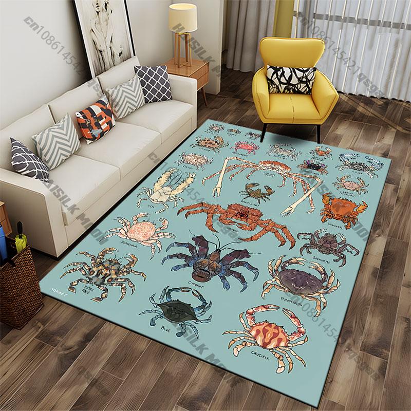 Various illustrated crab species carpet Yoga living room room decor children's crawling mat doormat area rug games mat