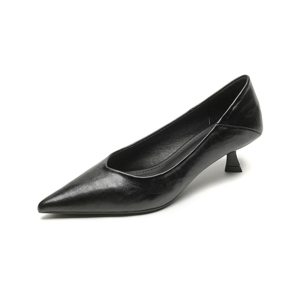 Weiwei Girl 739-2 Suede Pointed Single Shoes Women's Thin Heel Black Commuter Work Shoes Cat Heel Light Mouth High Heels