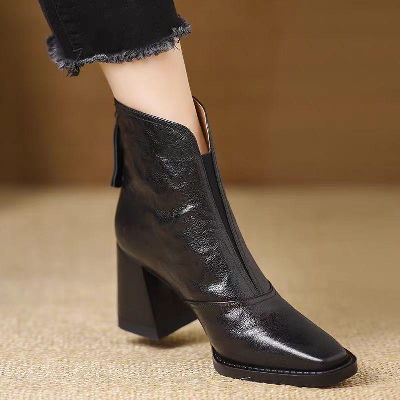 Fashion Aphixta Luxury Leather Women Ankle Boots Plush Warm Zipper Close Modern Boots High Heels Shoes Woman Boats Botines Para Mujeres
