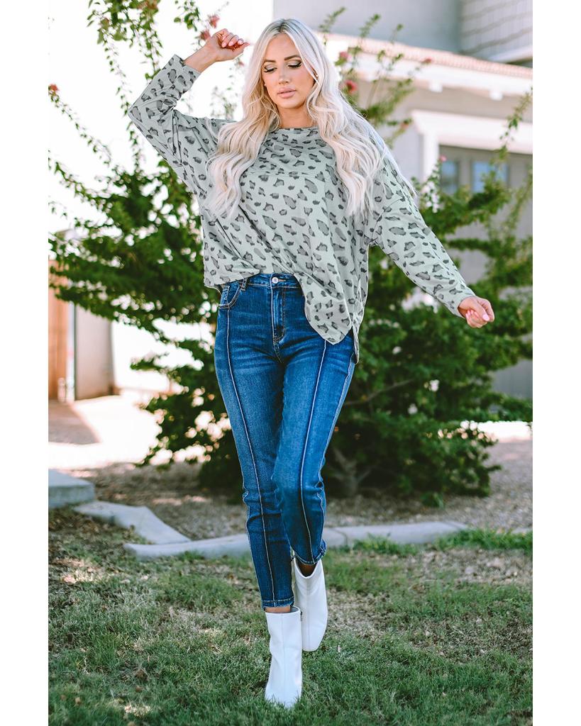 Azura Exchange Animal Print Stitching Loose Long Sleeve Top