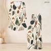 Women Plus Size V Neck Three Quarter Sleeve Plaid Printed Tunic Top Flared Pants Two Piece Set