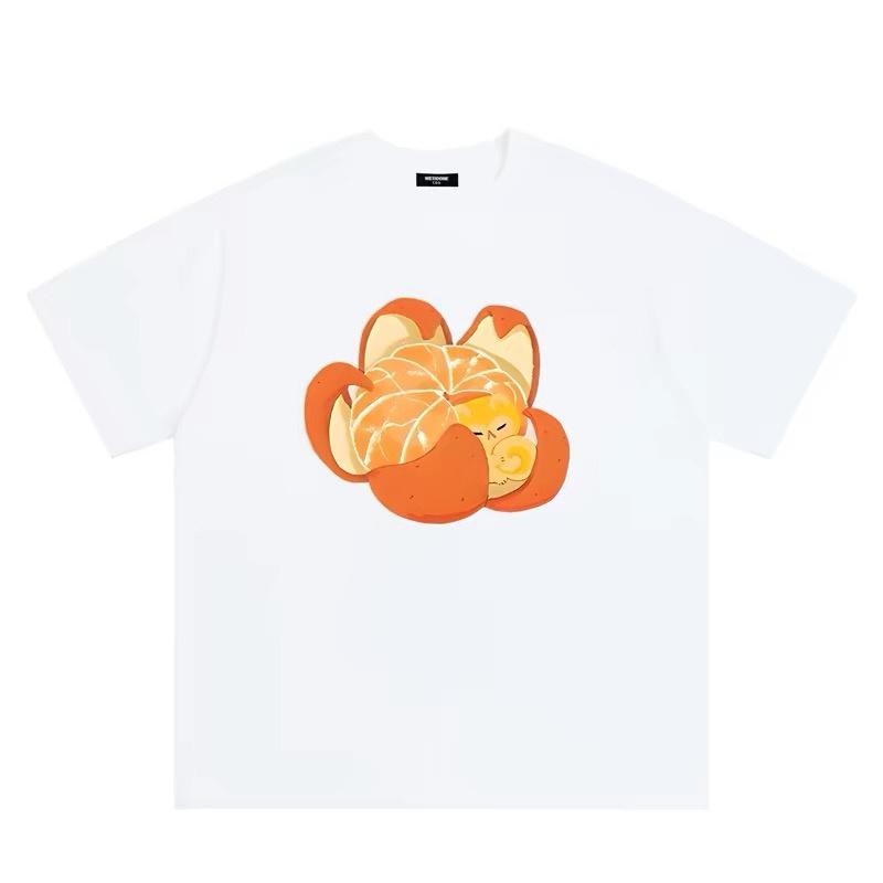 ZAZOMDE Y2K Aesthetic Lovely Fruit Animal Print T Shirts Sweet Cartoon Kitten Pattern Loose Fit Daily Casual Graphic Tee Tops