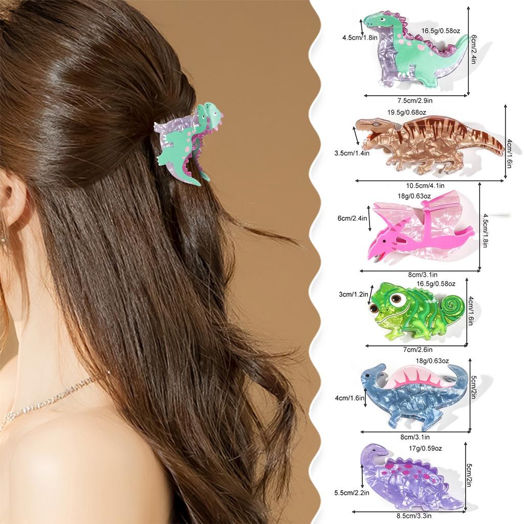 Acrylic Cute Cartoon Dinosaur Hair Claw Women Girls Simple Kawaii Hair Grab Clip Back of Head Hair Shark Clip Style Accessories