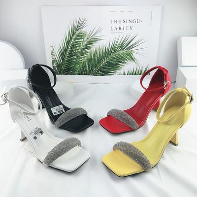 Летние роскошные женские босоножки на высоком каблуке с блестками и кристаллами на высоком каблуке 8,5 см, женские свадебные босоножки на низком каблуке, желтые туфли для выпускного вечера