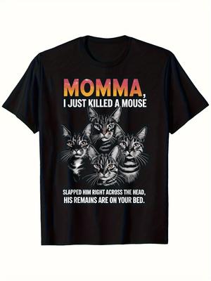 Funny Cat Mom T-Shirt Holiday Shoppers Streetwear Fashion Cartoon Print Breathable Material Round Neck Top Holiday Shoppers, Seasonal Casual And Trend