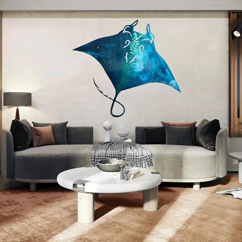 1pc Ocean-Inspired Metal Manta Ray Hanging Wall Art - Decor for Beach House, Baby Gift