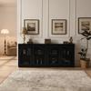 Mid-Century Modern Sideboard with Fluted Fronts and 2 Outlet Openings, Narrow Side Cabinet for Living Room, Hallway, Kitchen or Coffee Bar, Black