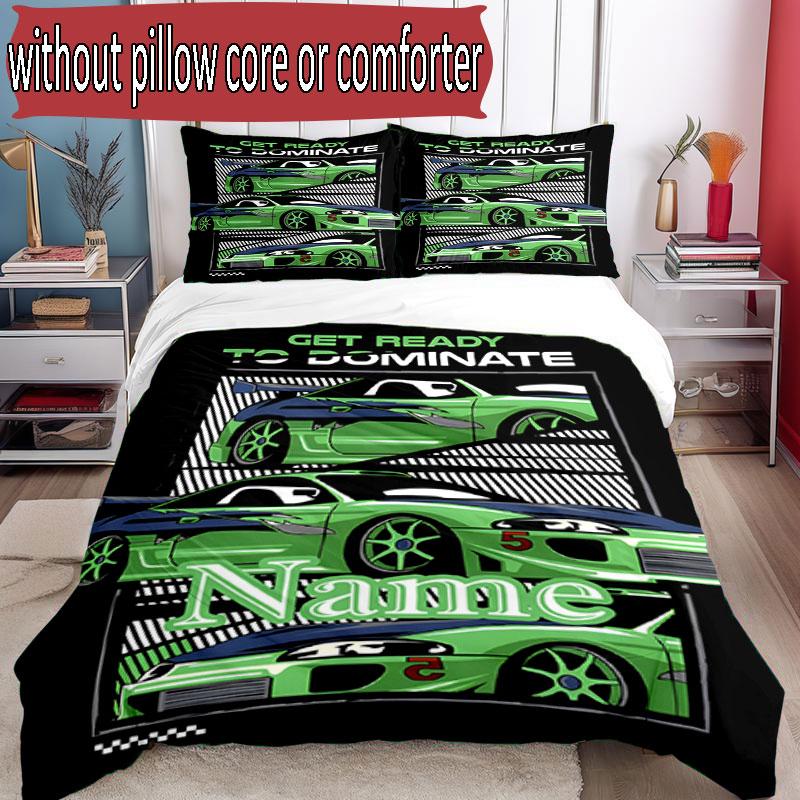 3pcs Duvet Cover Set (1*Duvet Cover + 2*Pillowcase, Without Core), Custom Name Fast & Furious Pattern Bedding Set, Home Bedroom Decor Gift