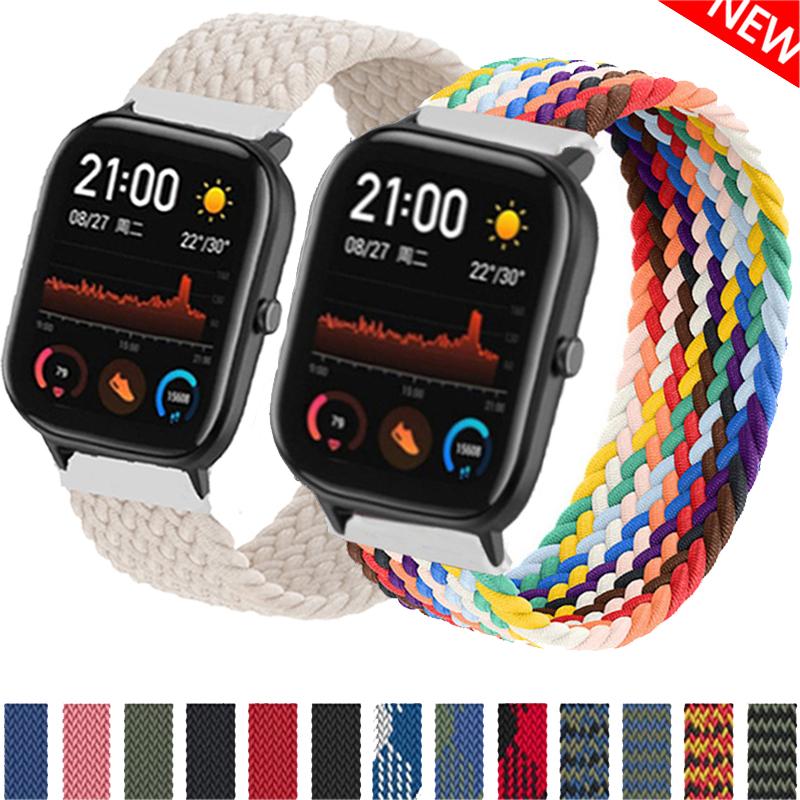 20 мм 22 мм ремешки для часов для Amazfit GTS/4/3/2/2e/GTS2 Mini/GTR 4/3 pro/GTR2/2e/2 Плетеный solo loop Браслет Amazfit bip 6 5 ремешок