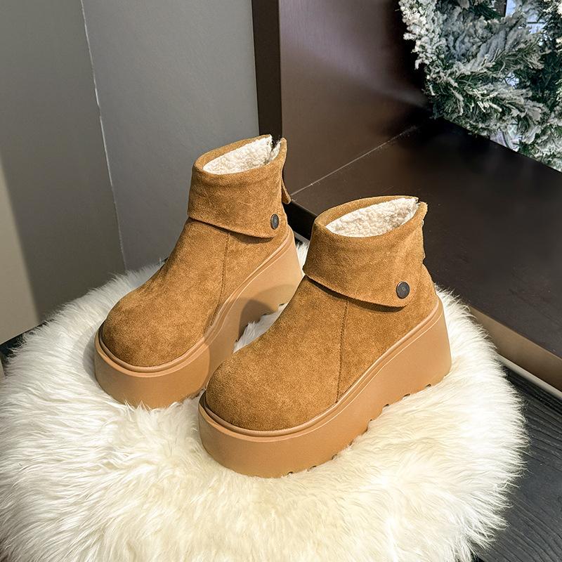 Женские зимние теплые меховые ботинки на толстой подошве большого размера, с утолщенной подкладкой до щиколотки, нескользящие, спортивные хлопковые ботинки для пеших прогулок