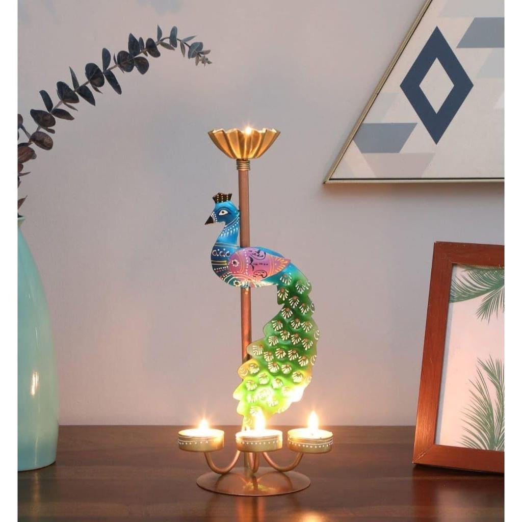 Elegant Metal Peacock Candle Holder - Perfect Home Decoration Diwali, Intricate Design Tealight Candle Holders for Home