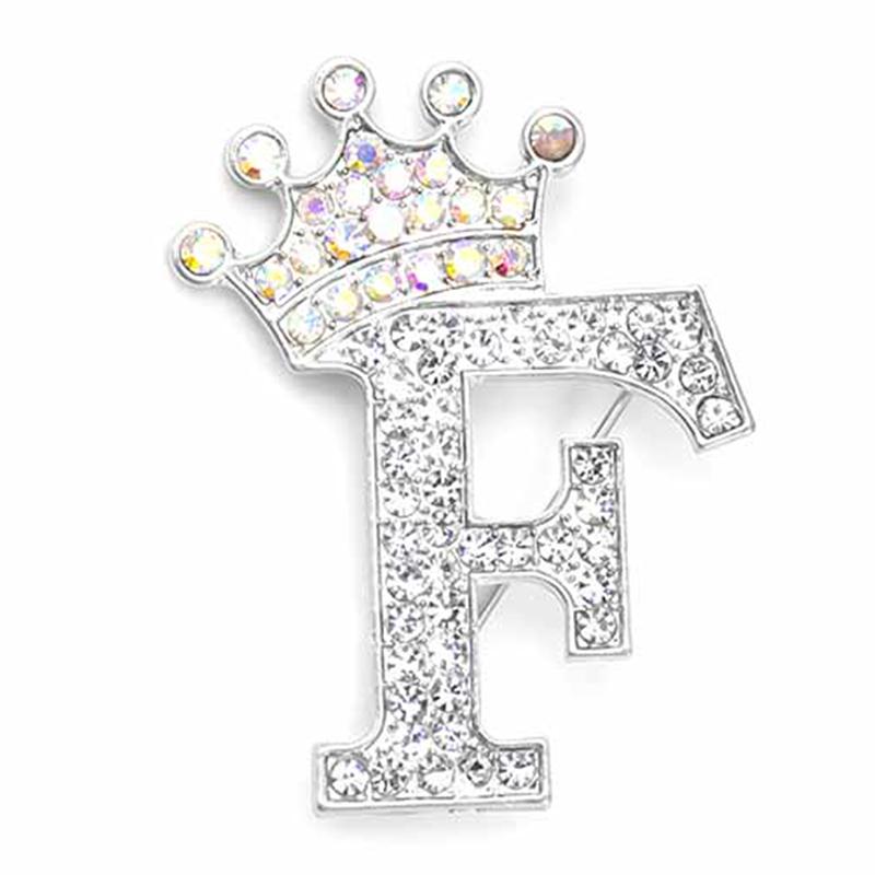 Fashion Crown 26 Initial Letters A To Z Crystal Rhinestone Brooch Pins Women
