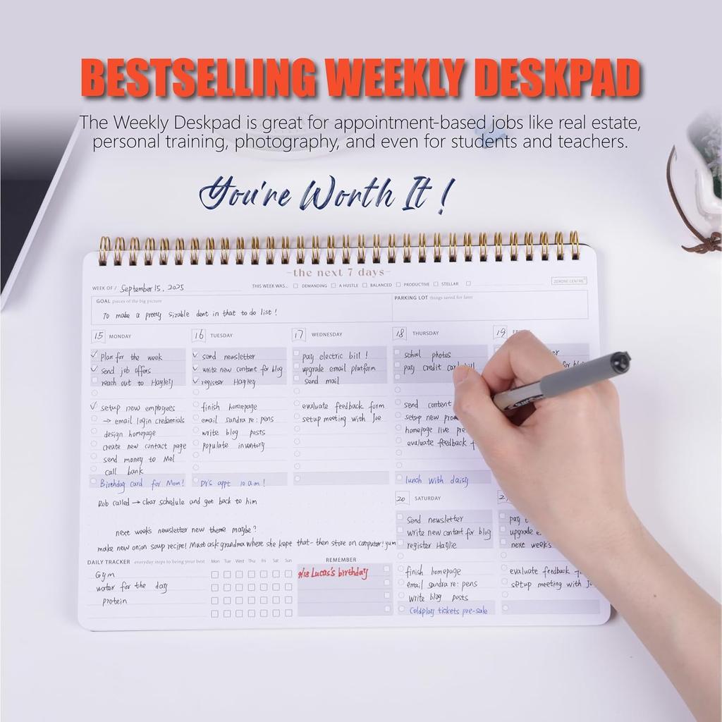 Weekly Planner Notepad-Minimalist 7-Day To Do List, 54 Sheets Dashboard Desktop Planner to Organizes Your Schedule, Set Goals, Track Habits & Daily 3