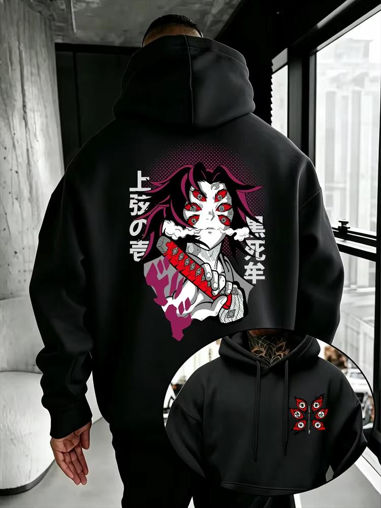 Demon Slayer Men's Hoodie Y2K Style Kokushibo Print High Quality Warm Autumn Winter New Pullover