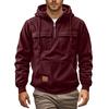Men Hoodie Zipper Half Placket Hooded Drawstring Long Sleeve Sport Tops with Pockets Solid Color Multi-Pocket Design Warm Sweatshirt