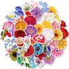 50 Pieces Of Various Flowers Hand-Painted Stickers, Pp Material, Waterproof, Non-Repeating Stickers, Diy Flat Tumblers, Refrigerator Slippery