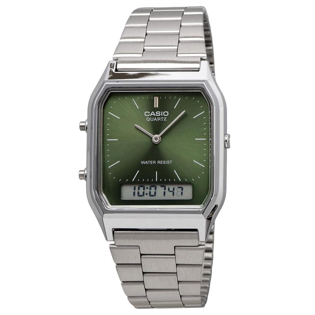 Casio Кварцевые часы двойного отображения серии Vintage, модель для зарубежного рынка ANA-DIGI, AQ-230A-3AMQY, Унисекс, Время, Зеленый, [Б/у]
